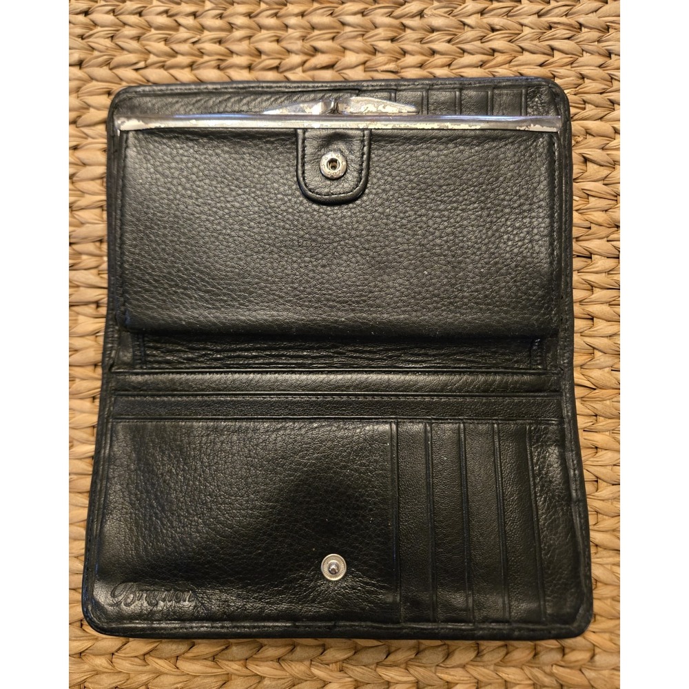 Black Leather Brighton Ferrara Folio Wallet Woven Texture Silver Accents *READ - Picture 6 of 11